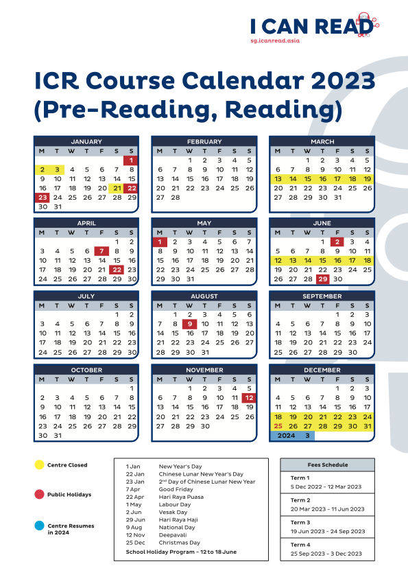 2023 Course Calendar SG (Pre-Reading, Reading)