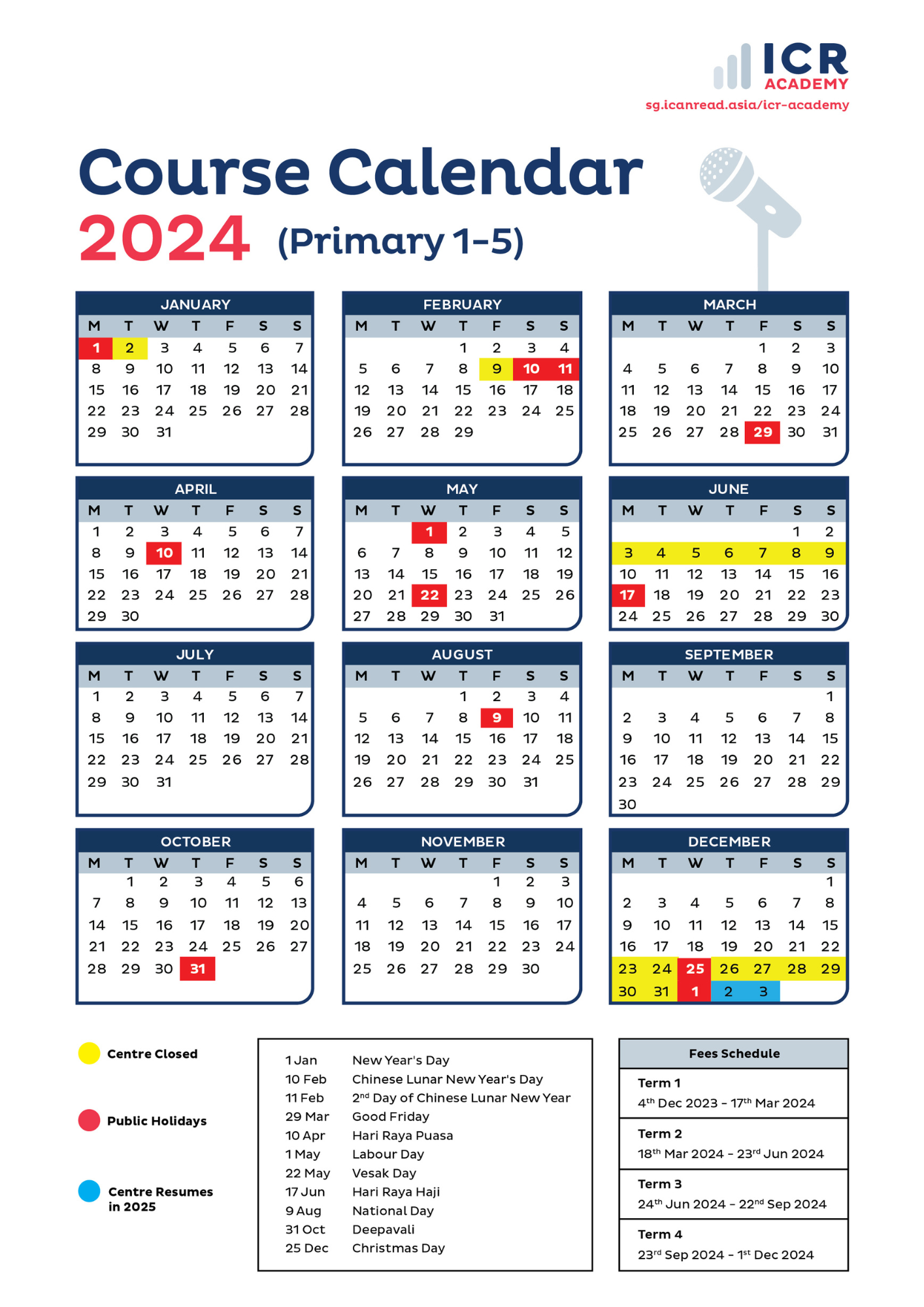 ICR Academy 2024 Course Calendar (Primary 1-5)