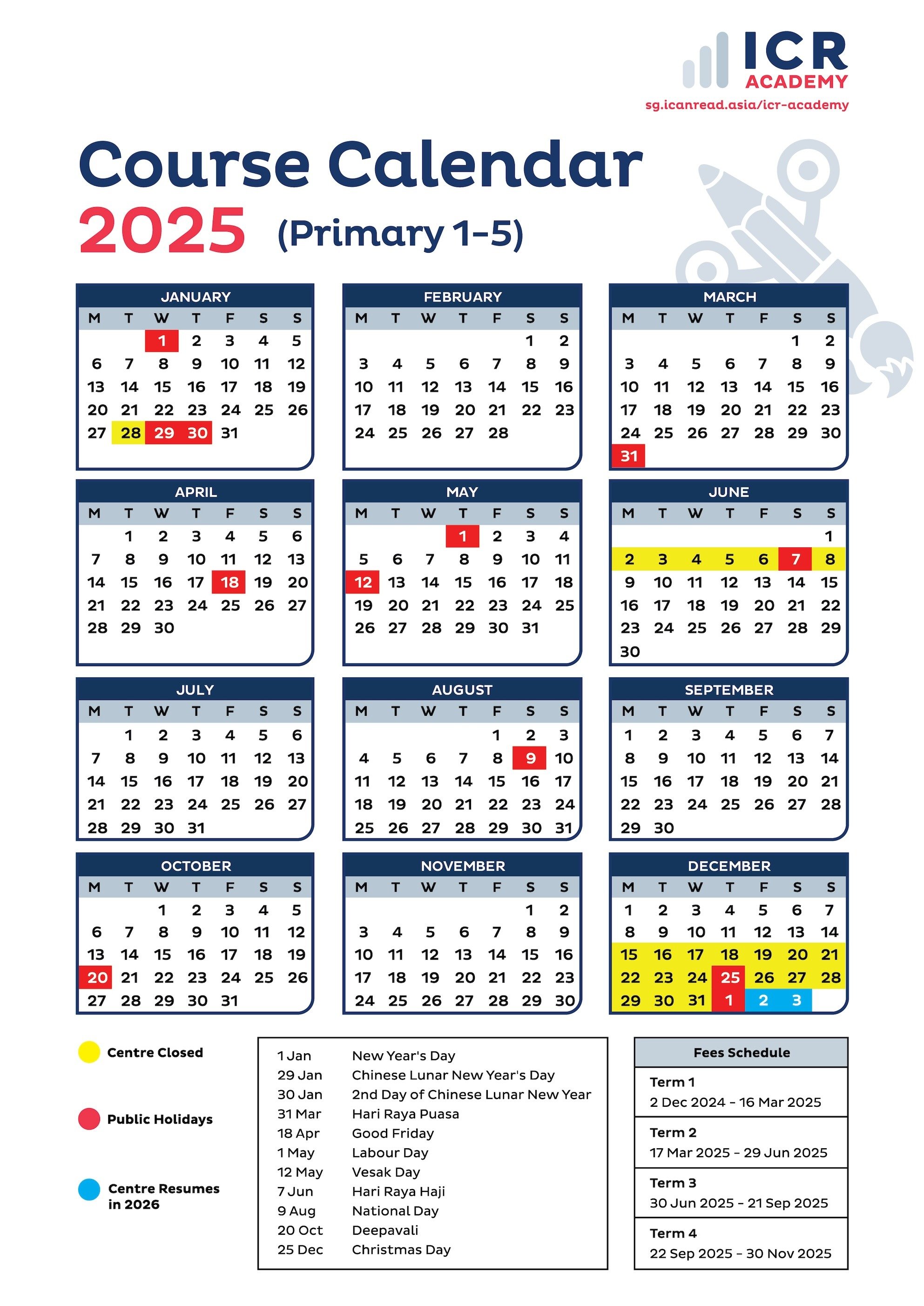 2025 Course Calendar SG - ICRA P1 to P5 20241001_A4