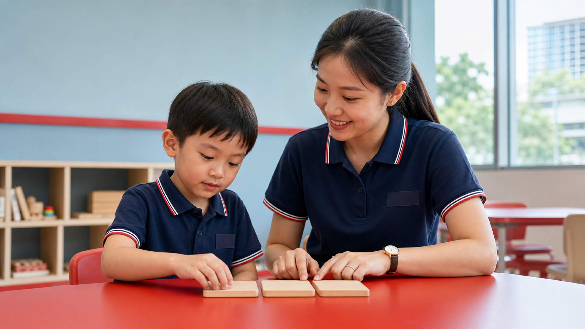 Child learning blending and segmenting with an I Can Read educator