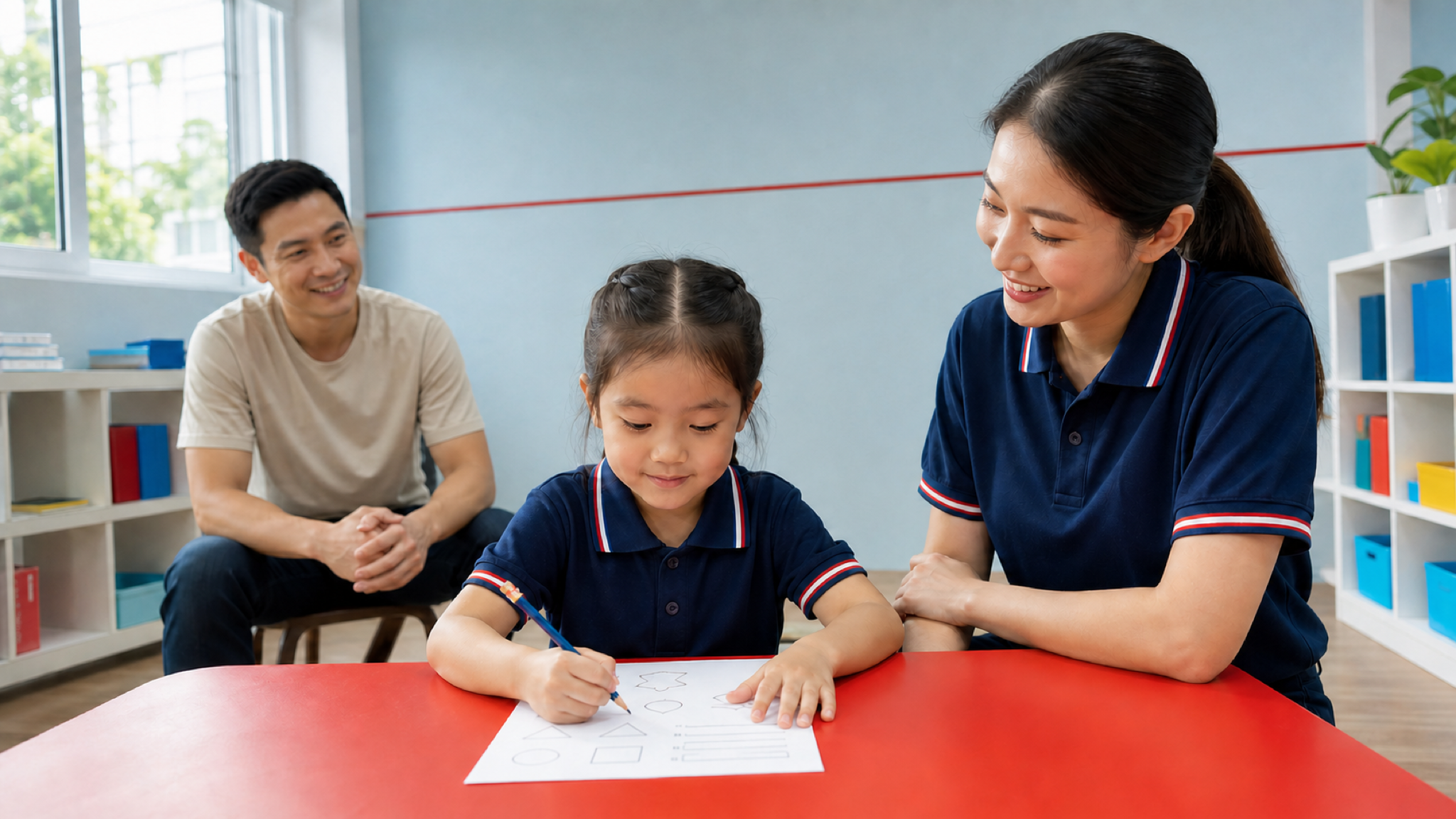 Child preparing for Primary 1 English with an I Can Read educator and parent