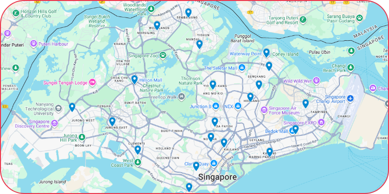 Singapore Map with I Can Read centre locations pinned Singapore Map with I Can Read centre locations pinned
